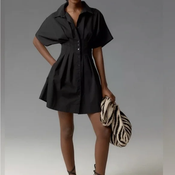 Exquise Anthropologie Black Button-Up Mini Tobie Shirt Dress XS - Picture 1 of 9